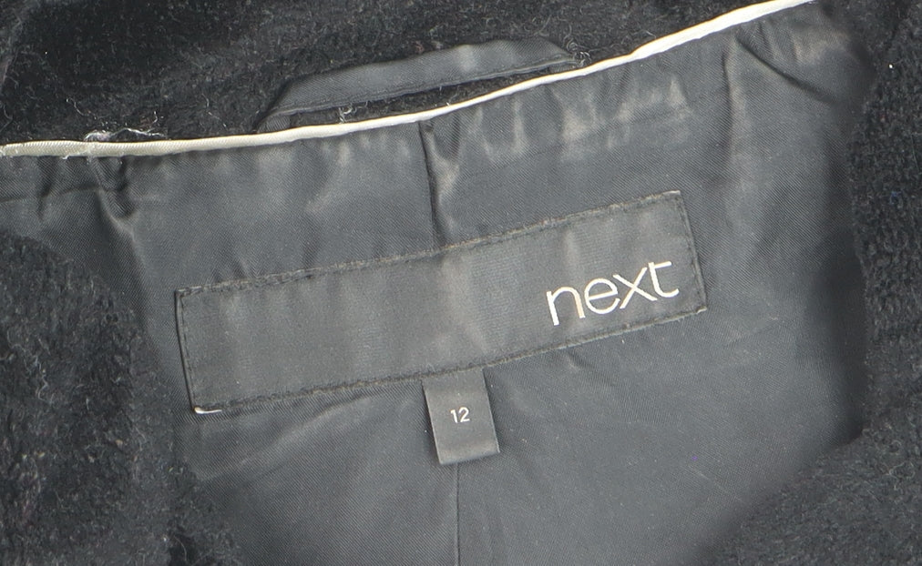 Next Women’s Black Faux Fur Short Jacket Size 12 Lined Collared Winter Coat