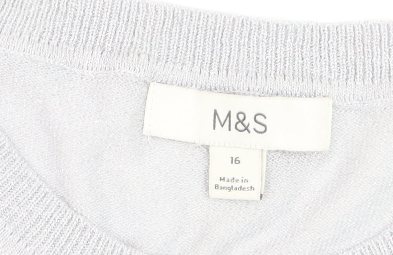 Marks and Spencer Women’s Silver Cardigan Size 16 Crew Neck Knitwear