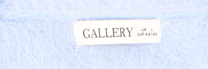 Gallery Women Blue Fuzzy Knit V-Neck Pullover Jumper Size L