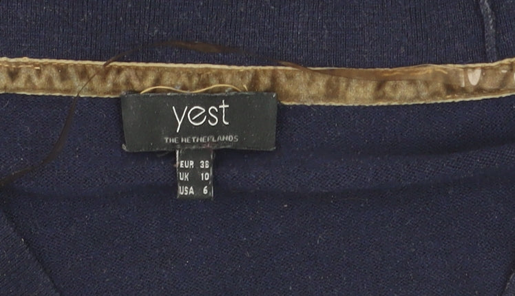 Yest Women's Blue V-Neck Long Sleeve Cotton Knit Jumper Size 10