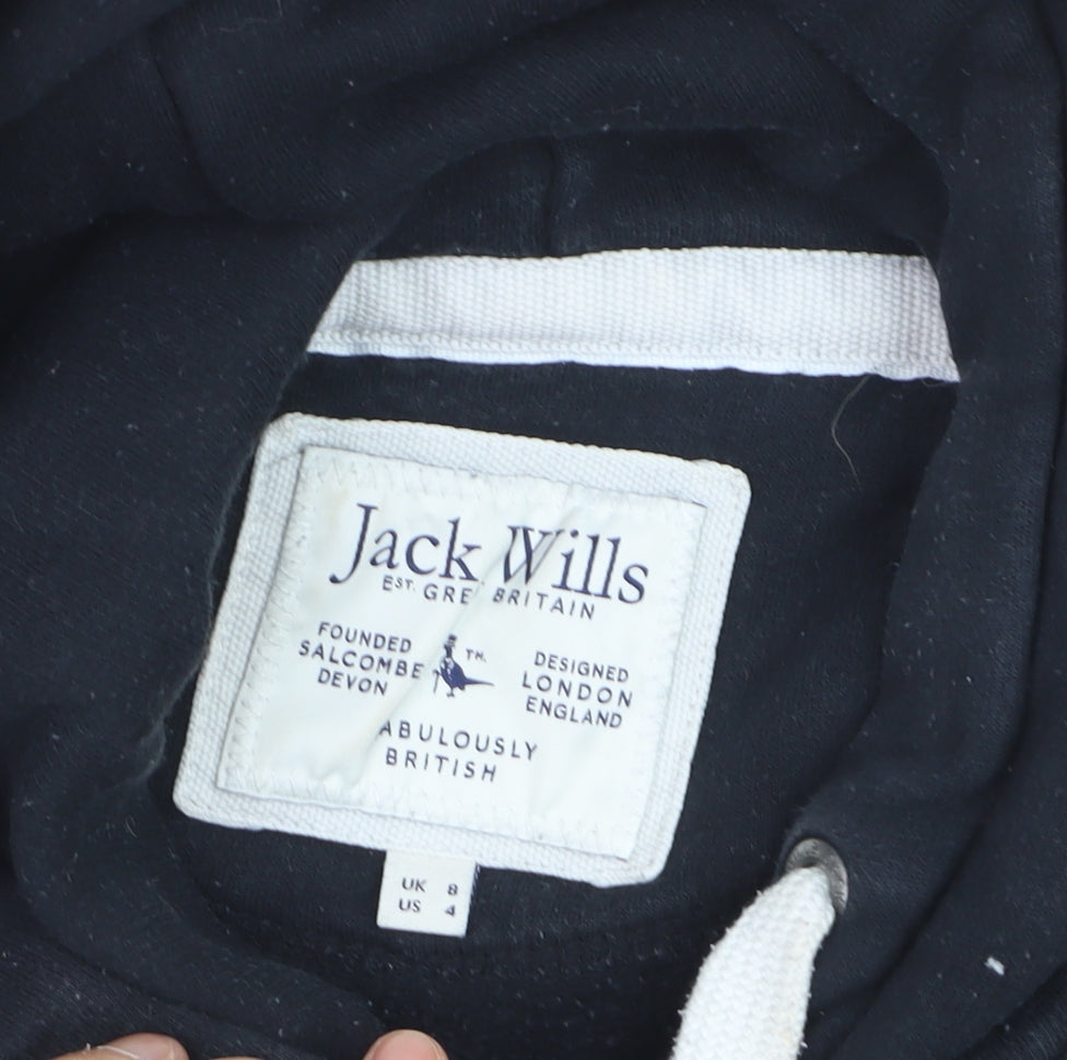 Jack Wills Boys Black Pullover Hoodie Size 8 Cotton Blend Casual Sweatshirt