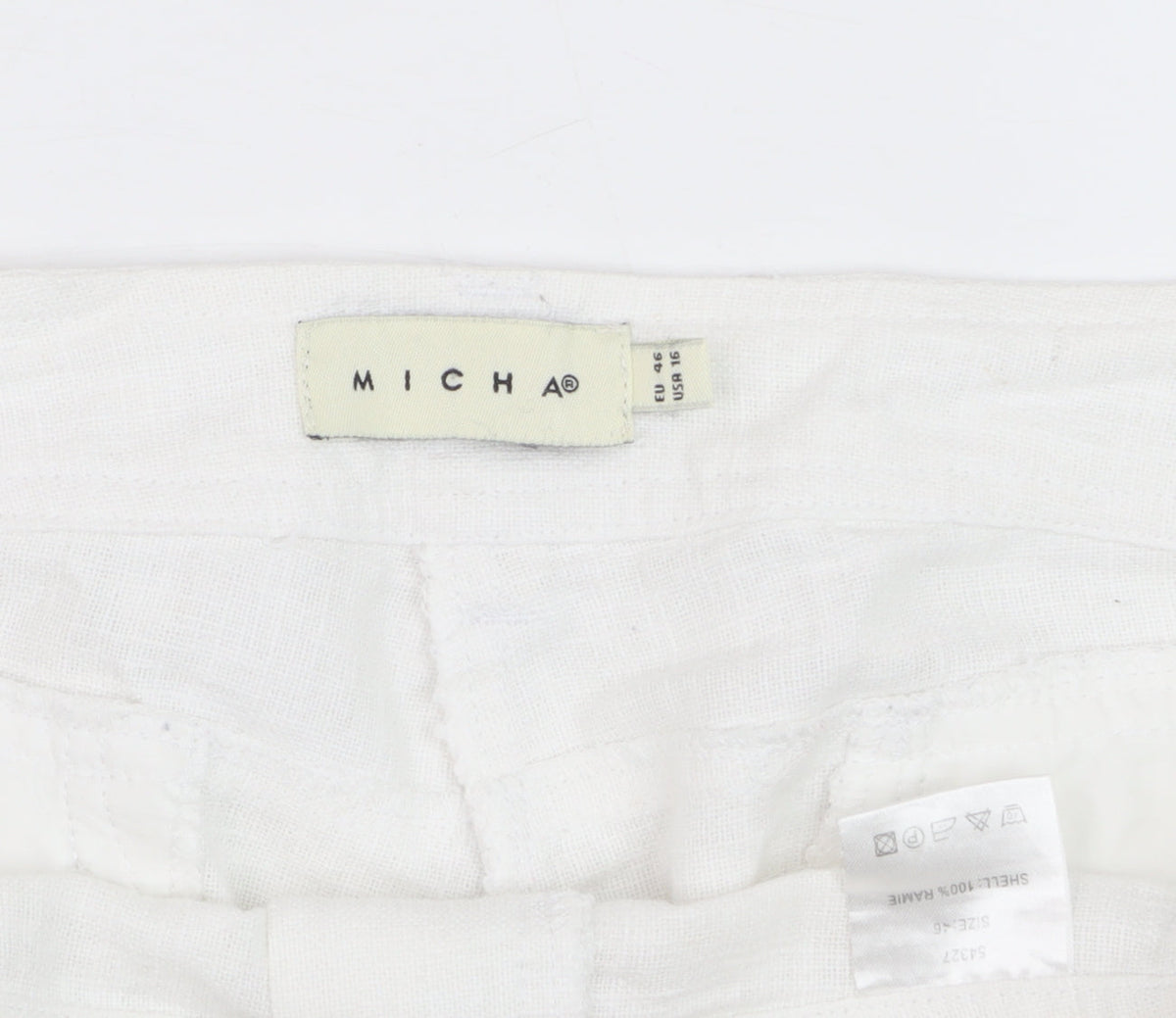Micha Women White Cropped Relaxed Jeans Size 18 Ramie Fabric