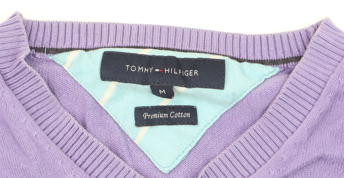 Tommy Hilfiger Men's Purple V-Neck Cotton Pullover Jumper M