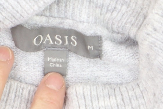 Oasis Women’s Grey Mock Neck Cable Knit Pullover Jumper Size M