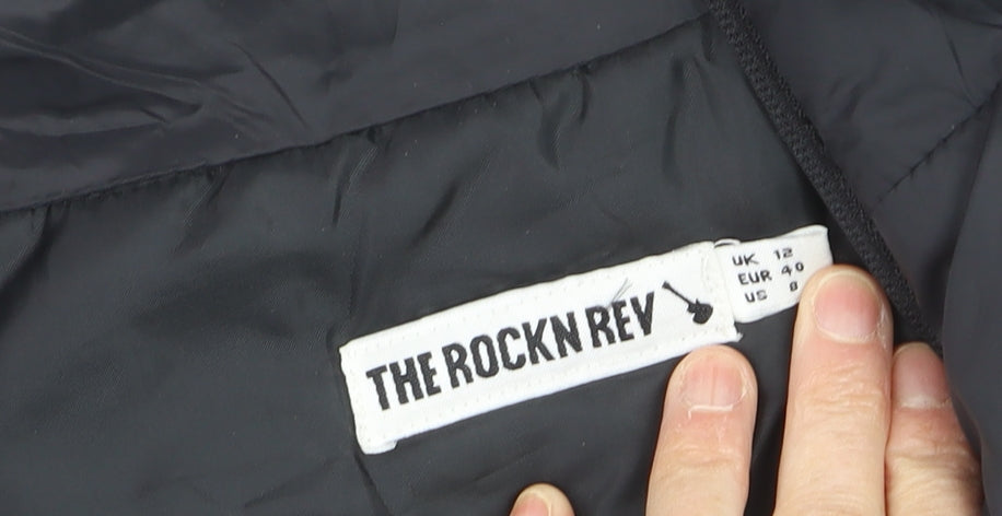 The Rockn Rev Women's Black Cropped Puffer Jacket UK 12