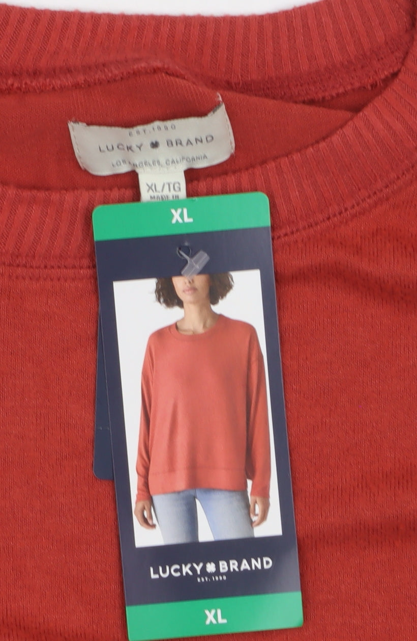 Lucky Brand Women's Red Cotton Modal Crew Neck Pullover Jumper XL