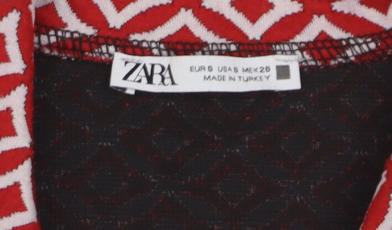 Zara Women Red Geometric Sleeveless Collared Shift Dress Size 10