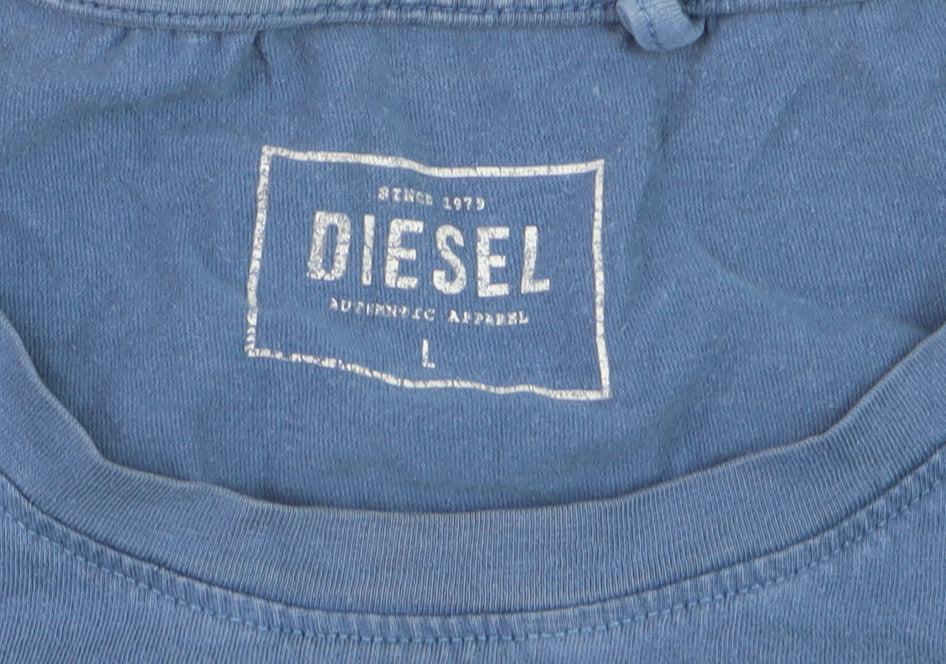Diesel Womens Blue Cotton Crew Neck Short Sleeve T-Shirt Size L