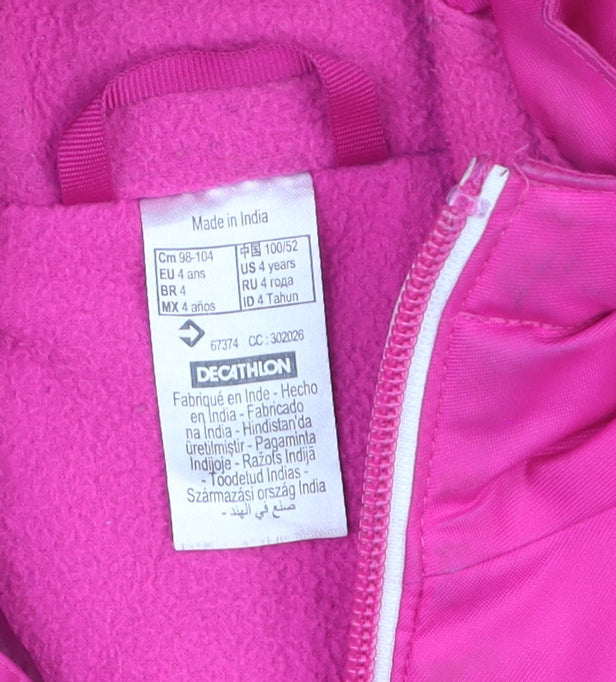 Wedze Girls Pink Ski Jacket 4 Years Hooded Waterproof Winter Coat