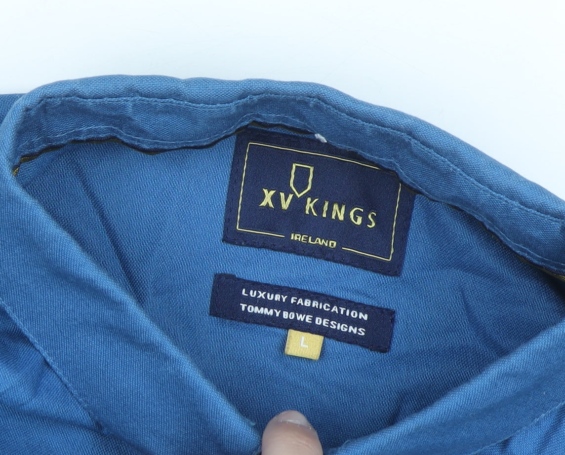 XV Kings Tommy Bowe Men's Blue Cotton Button-Up Shirt L