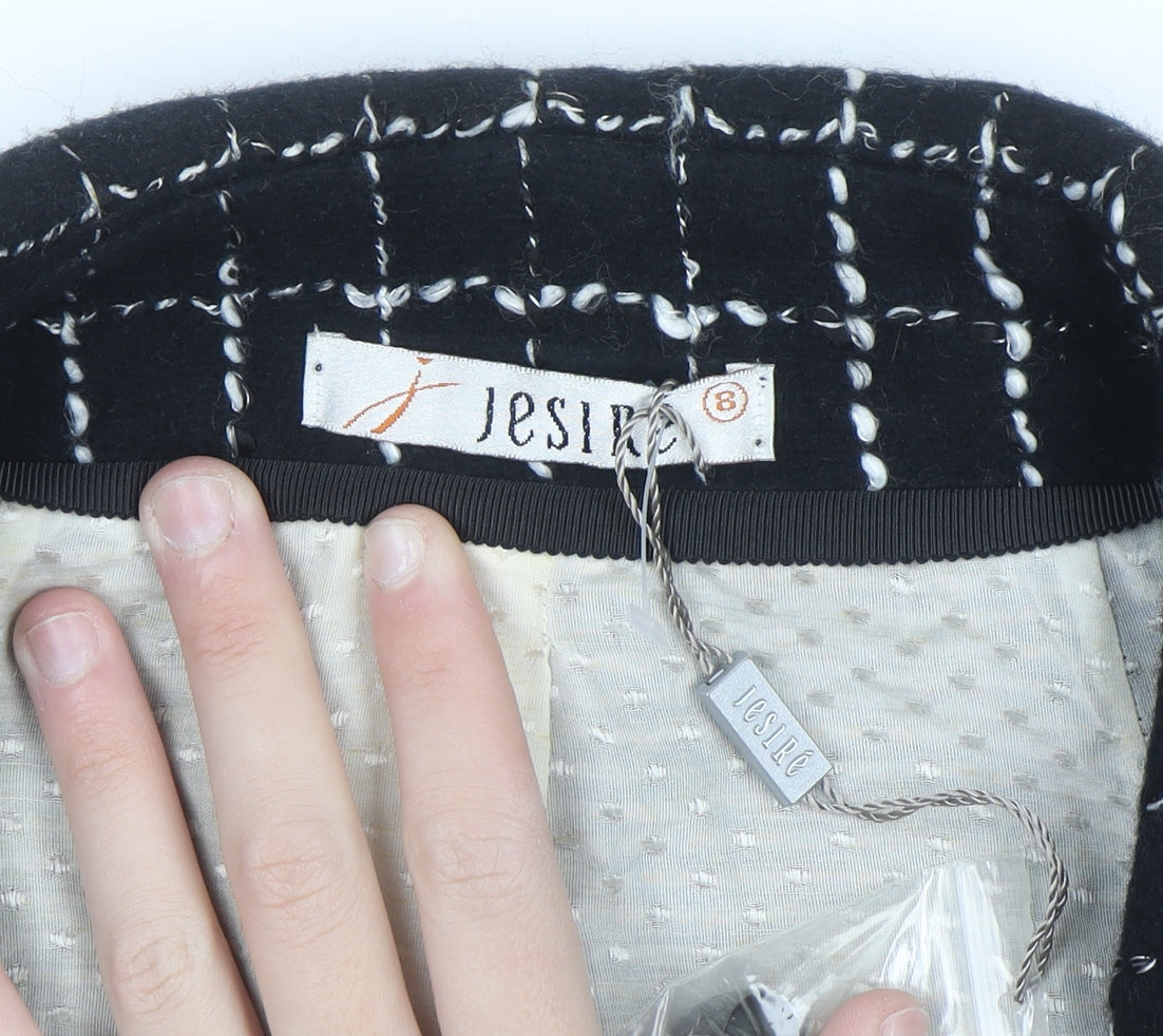Jesire Women's Black Check Wool Blend Cropped Blazer Size 8