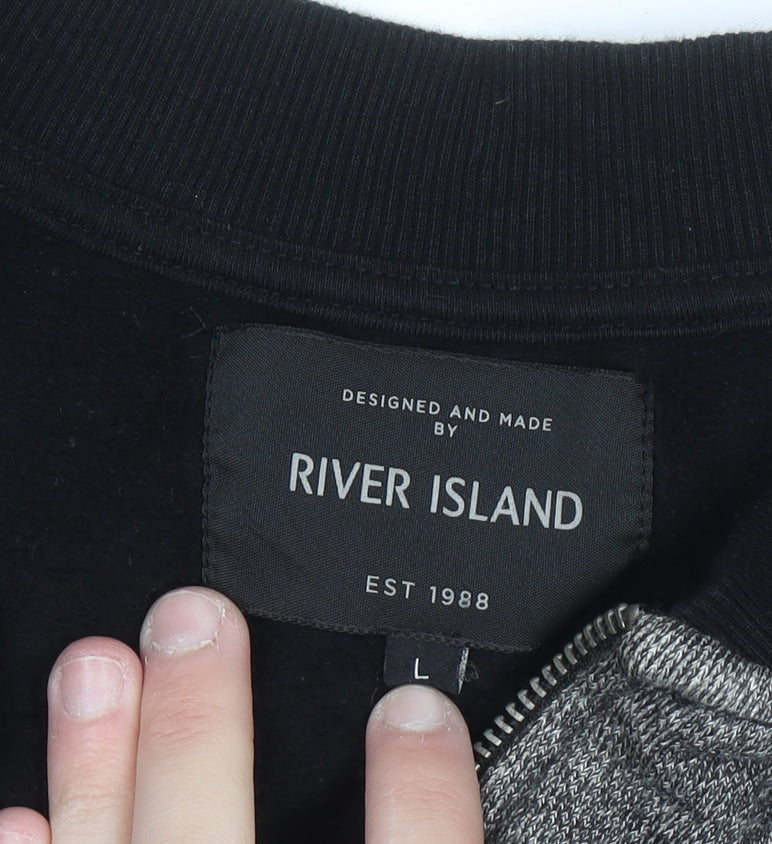 River Island Men's Grey Full Zip Sweatshirt Size L Casual Knit