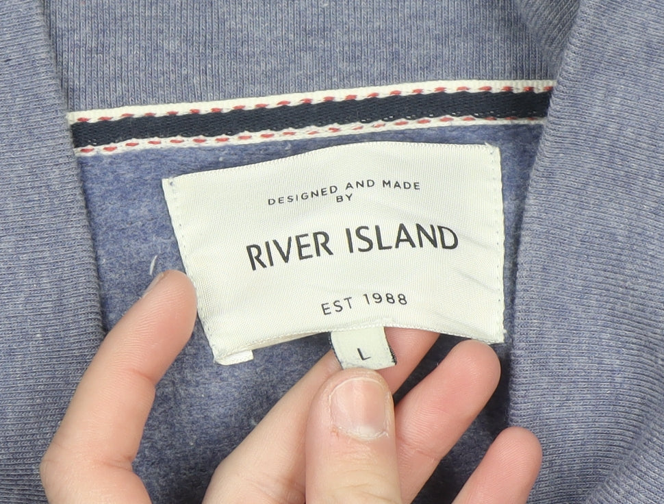 River Island Mens Blue Knit Button Cardigan Sweatshirt L