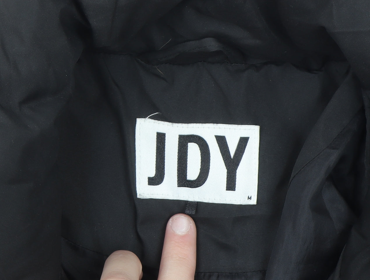 JDY Unisex Black Long Puffer Coat M Winter Full Zip Quilted Jacket