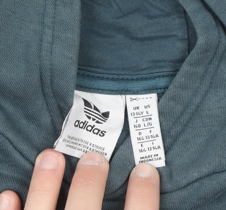 Adidas Boys Blue Pullover Hoodie Size 13-14 Years Cotton Blend