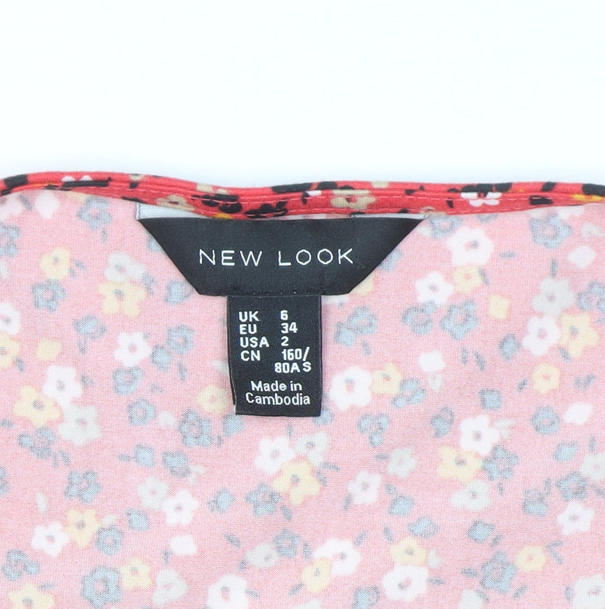New Look Women's Red Floral Wrap Dress Size 6 Puff Sleeve