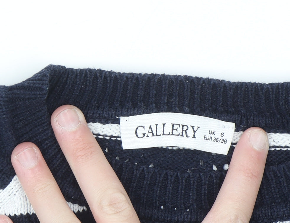 Gallery Women’s Blue White Striped Cotton Knit Jumper Size S