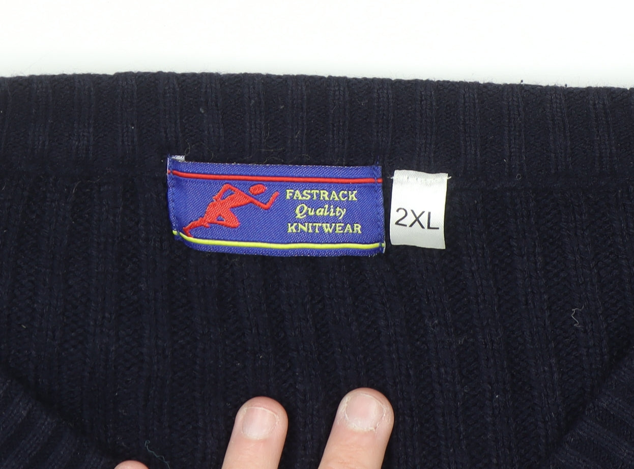 Fastrack Mens Blue 2XL V-Neck Chunky Knit Pullover Jumper