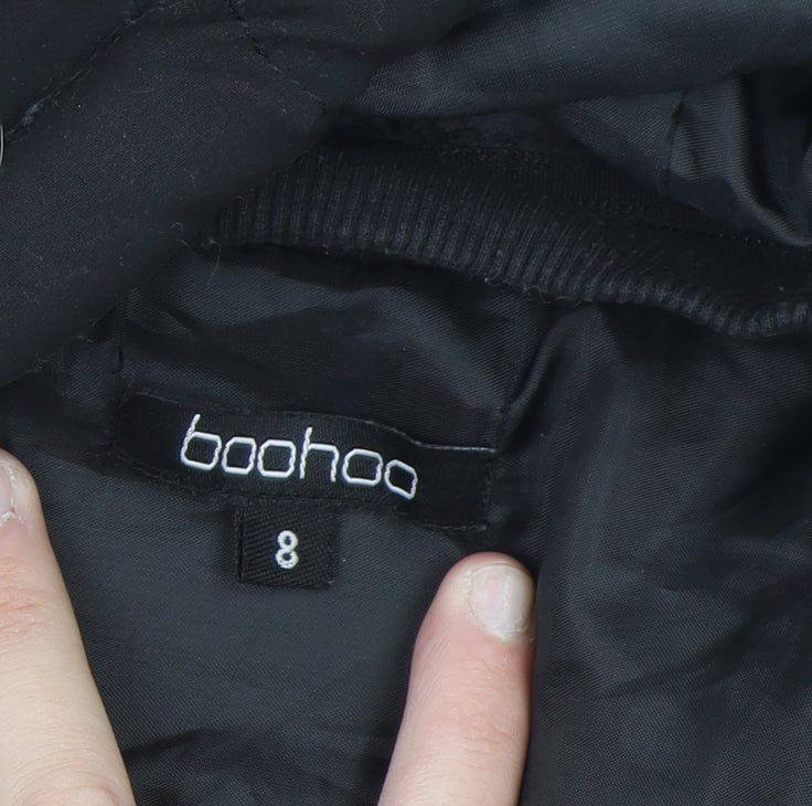 Boohoo Womens Black Hooded Puffer Jacket Size 8 Quilted Zip Up