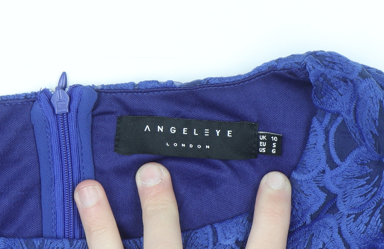 Angeleye Women Blue Floral Lace A-Line Short Dress Size 10