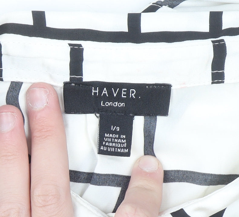 Haver London Women's Ivory Geometric Long Sleeve Button-Up Blouse Size L