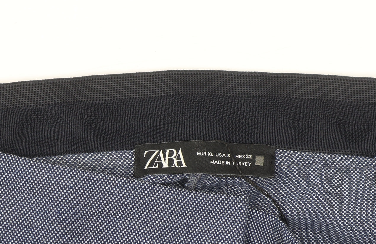 Zara Women Blue Slim Fit Cropped Tapered Trousers Size XL