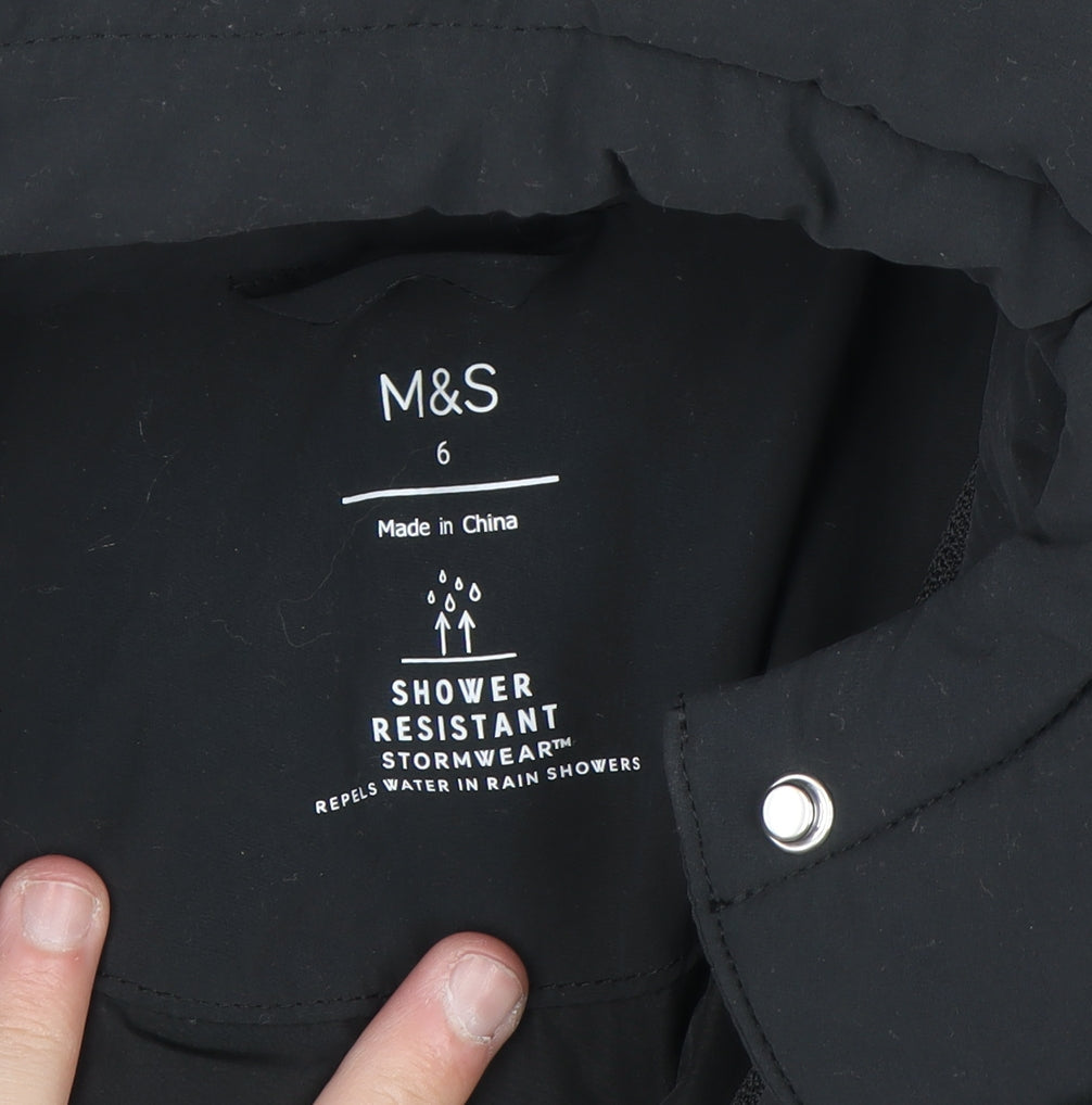 Marks and Spencer Women's Black Long Puffer Coat Size 6 Hooded Stormwear