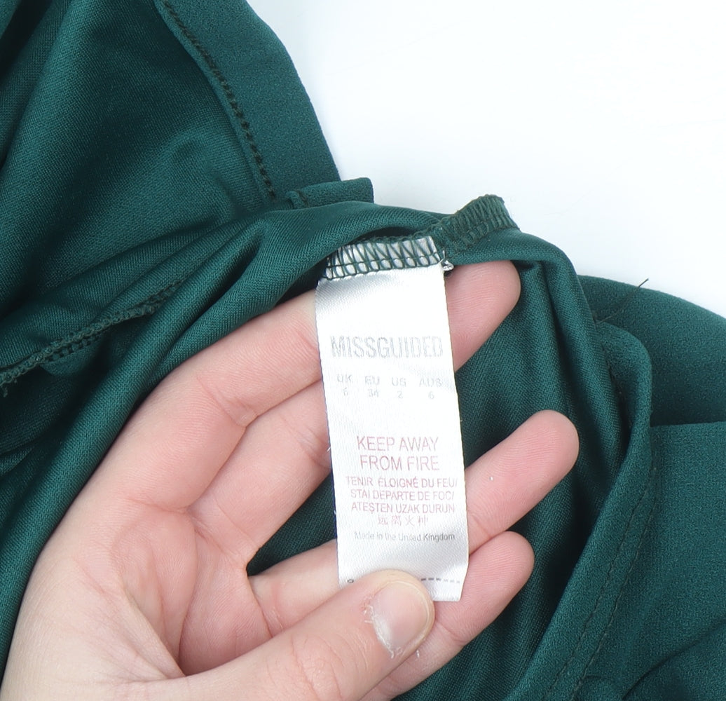 Missguided Womens Green Cropped Pullover Hoodie Size 6