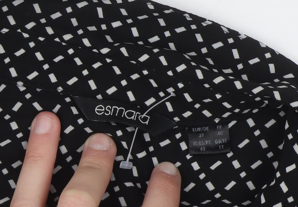 Esmara Women's Black Geometric Long Sleeve Button-Up Shirt Size 12