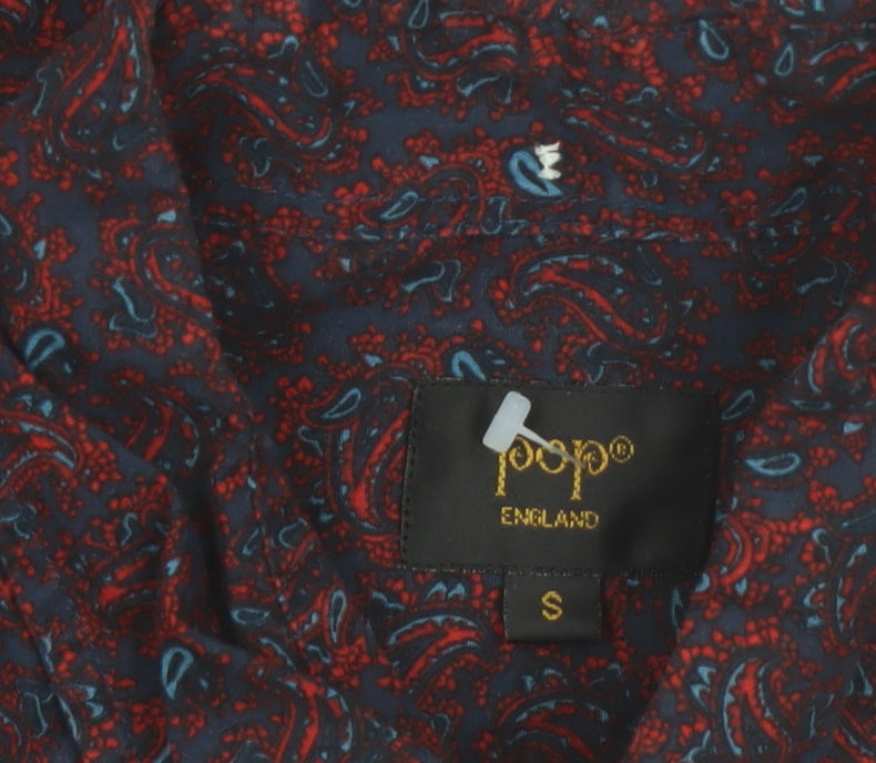 Pop England Men's Red Paisley Long Sleeve Cotton Button-Up Shirt Size S