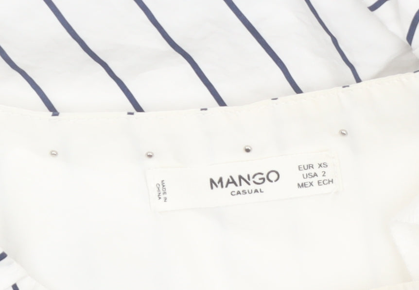 Mango Women’s White Striped Ruffle Long Sleeve Cotton Blouse XS