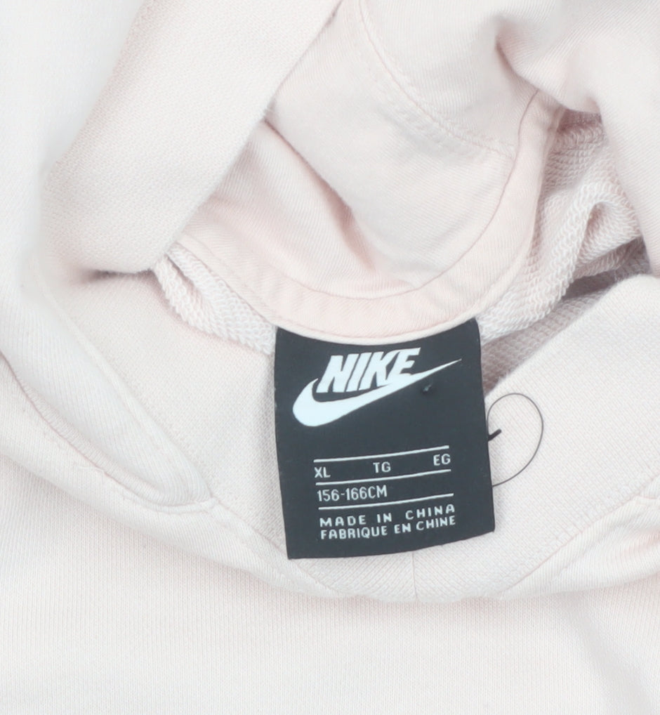 Nike Girls Pink Gold Logo Pullover Hoodie XL 14-15 Years Fleece