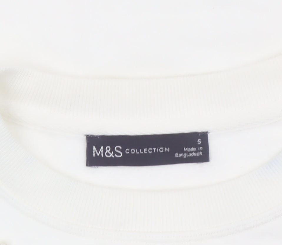 Marks & Spencer Women Ivory Pearl Embellished Pullover Sweatshirt S