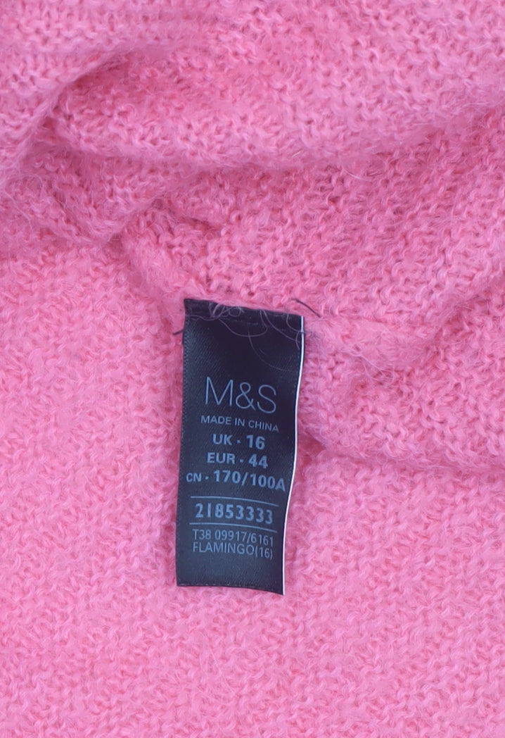 Marks & Spencer Women’s Pink Roll Neck Chunky Knit Jumper Size 16