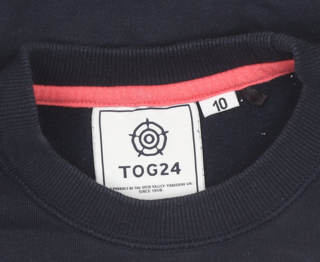 TOG24 Women Navy Blue Happy Pullover Sweatshirt Size 10 Cotton Blend