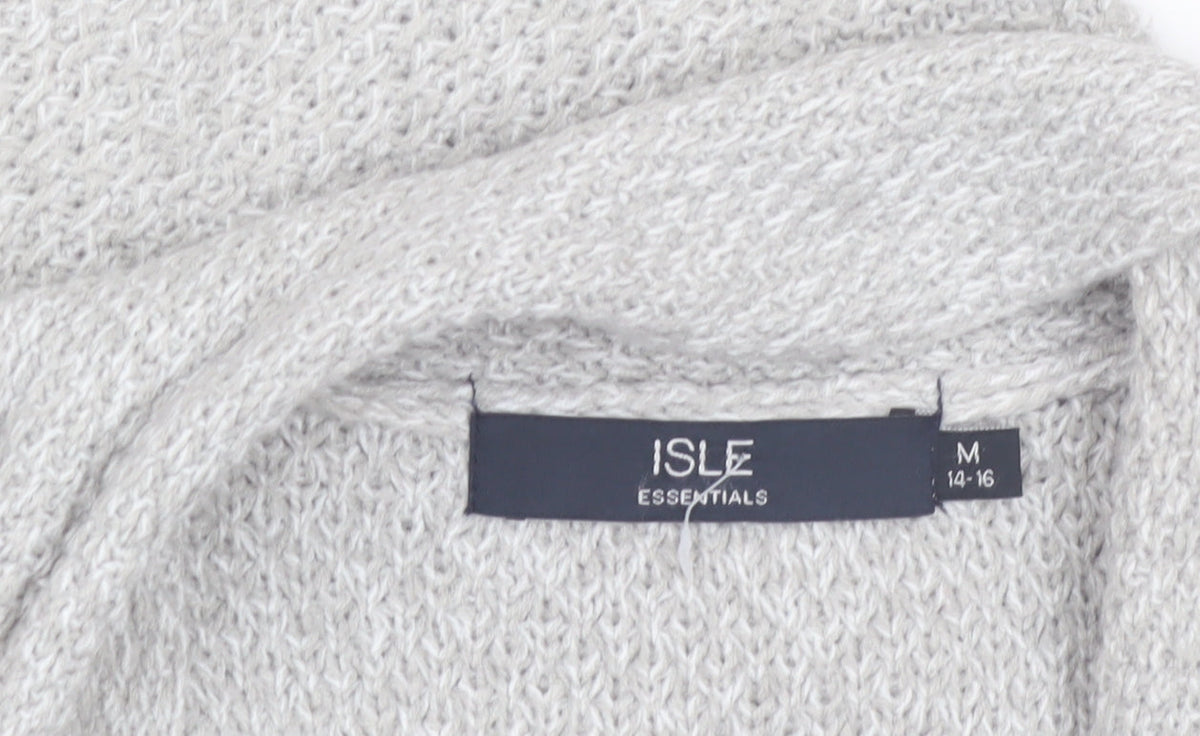 Isle Essentials Womens Grey Open Knit Long Sleeve Cardigan M 14-16