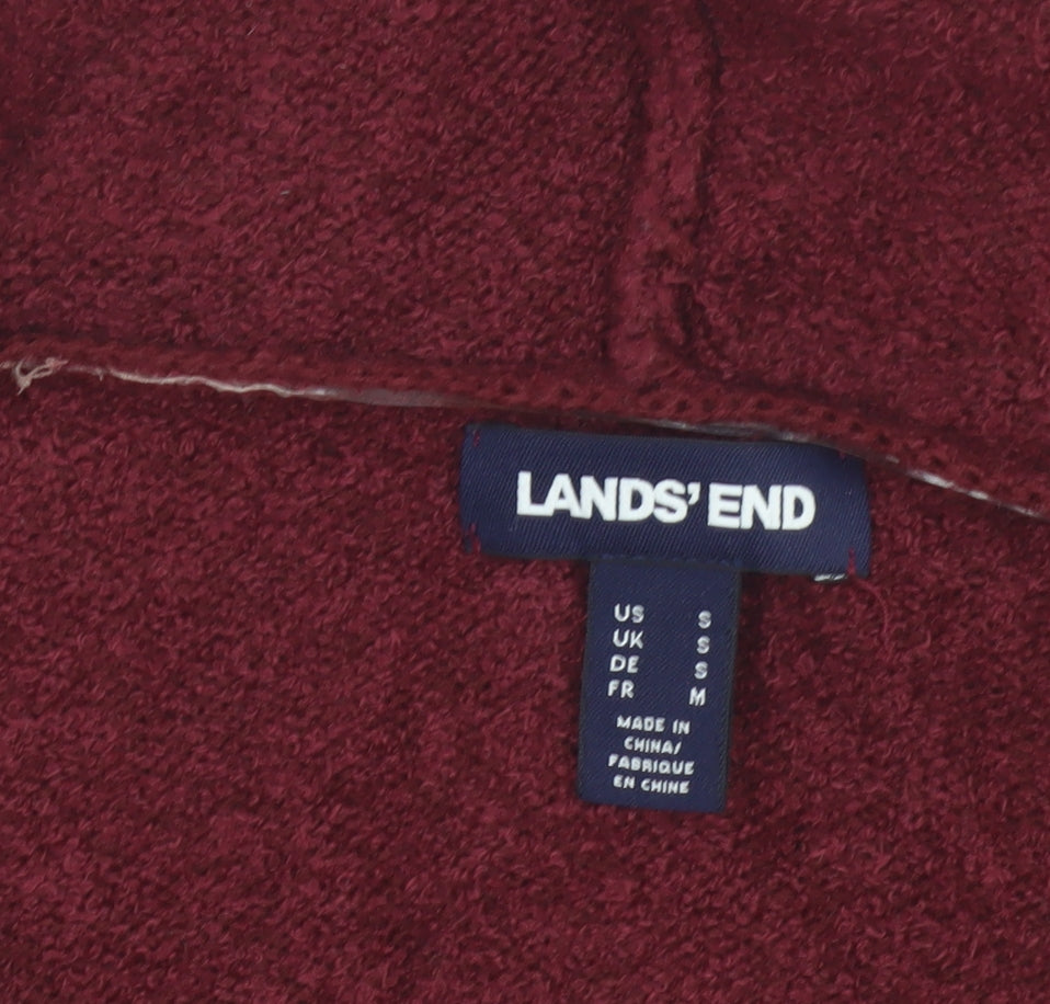 Lands' End Women's Red Hooded Open Knit Cardigan Size S