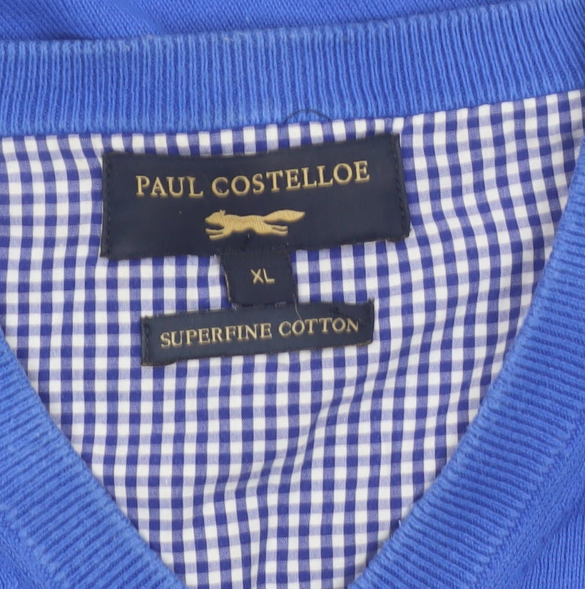 Paul Costelloe Men's Blue XL V-Neck Cotton Pullover Jumper