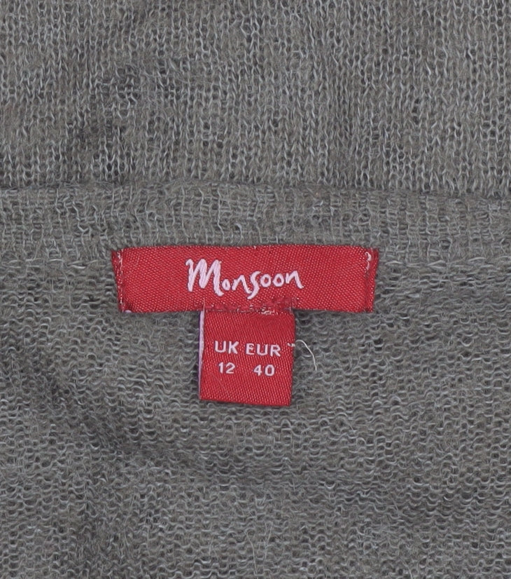 Monsoon Women Grey V-Neck Embroidered Cardigan Size 12