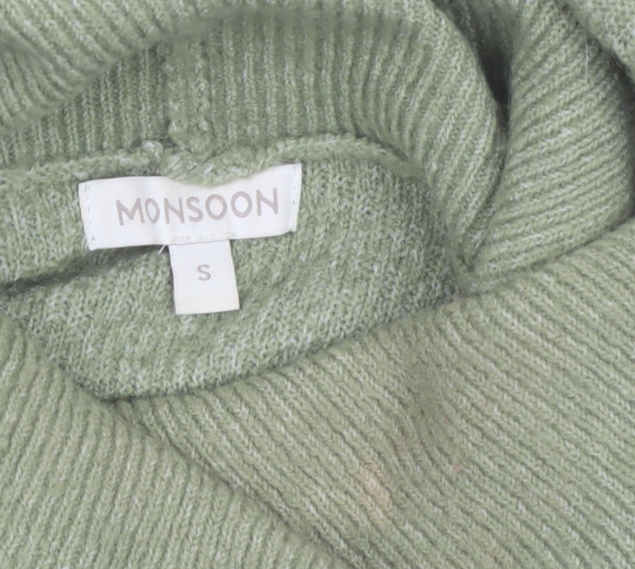 Monsoon Women’s Green Roll Neck Tunic Jumper Size S Long Sleeve