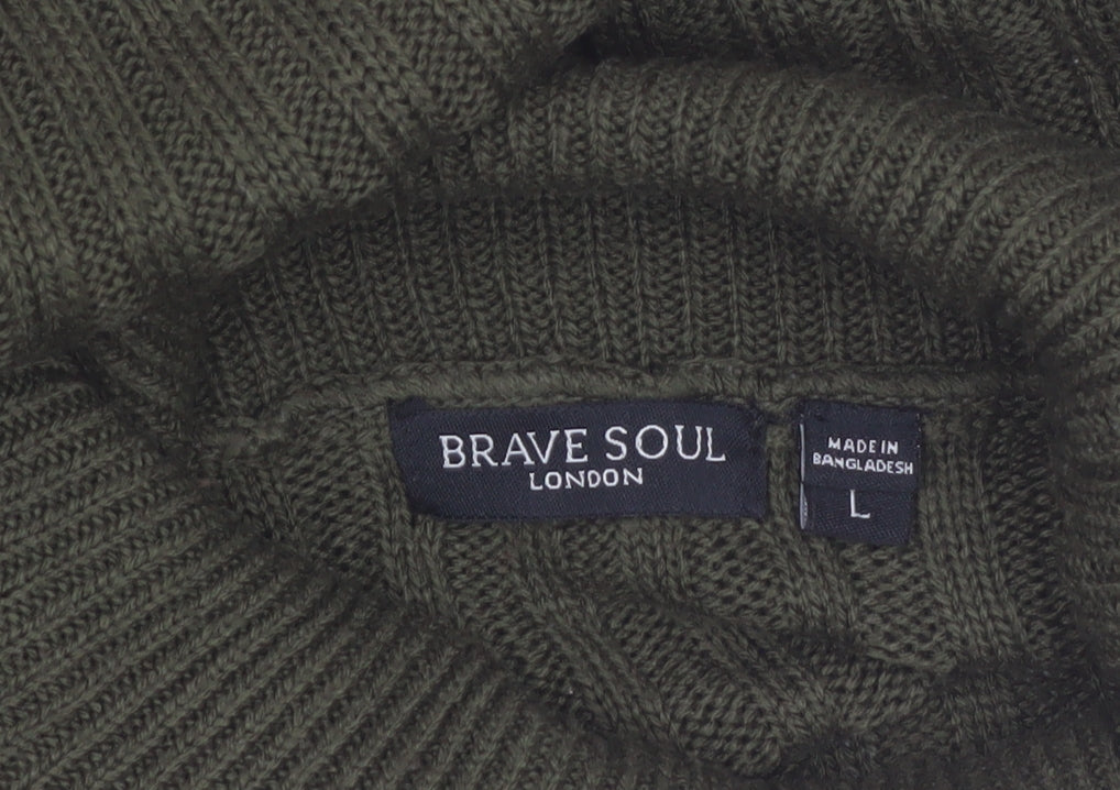 Brave Soul Women Green Roll Neck Ribbed Knit Jumper Dress L