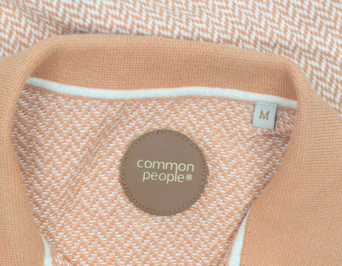 Common People Men's Orange Geometric Knit Polo Shirt Size M