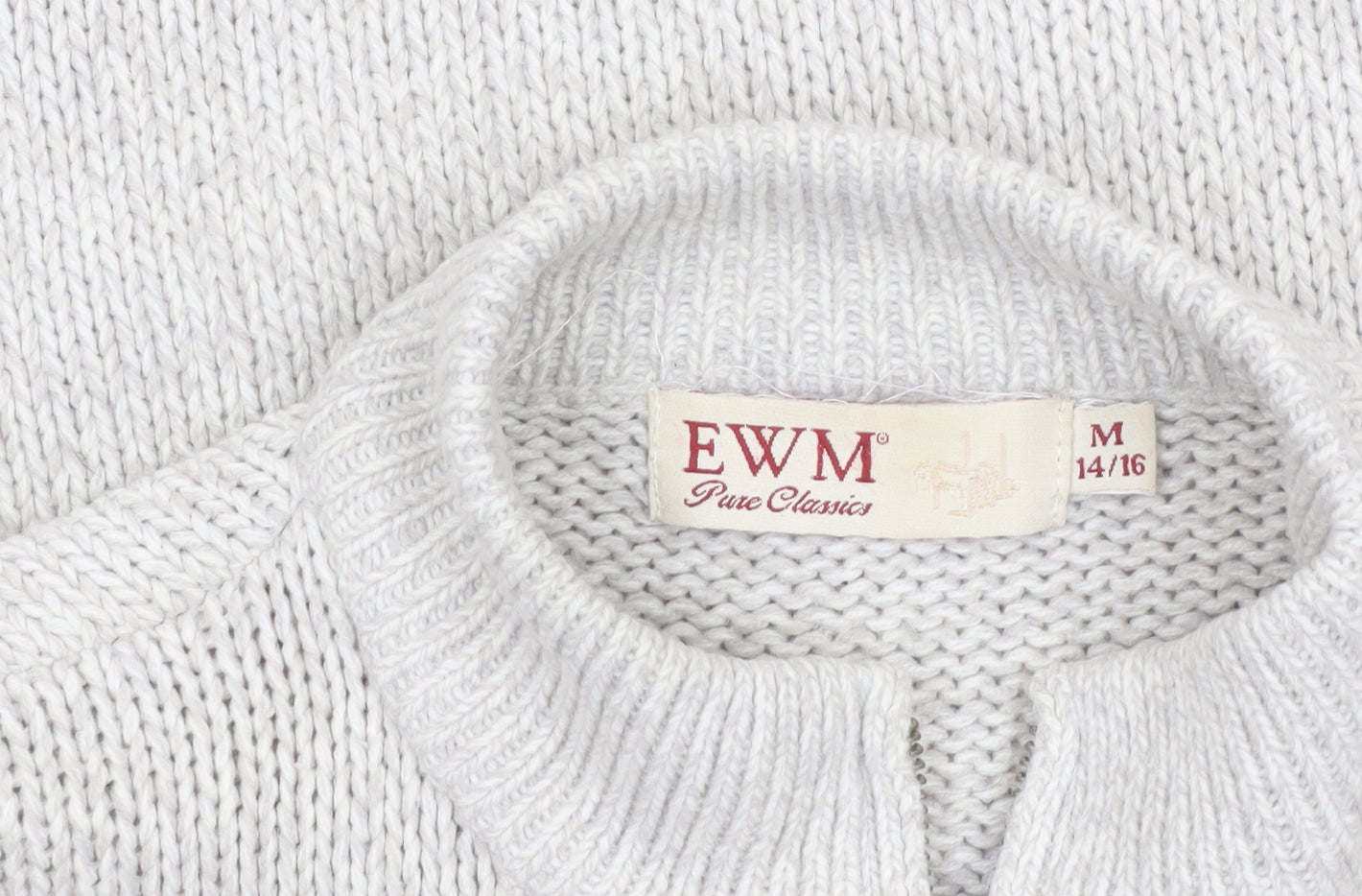 EWM Women Ivory Full Zip Mock Neck Knit Jumper Size 14/16