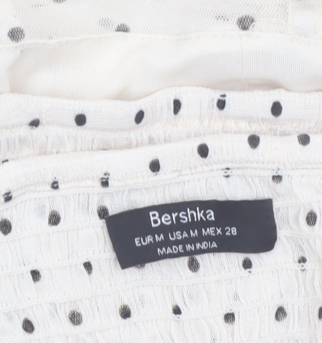 Bershka Womens Ivory Polka Dot Cropped Sheer Blouse Size 12