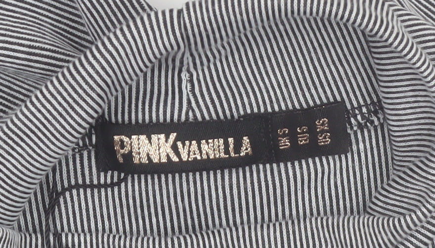 Pink Vanilla Womens Grey Striped Cropped Mock Neck Long Sleeve Top Size S