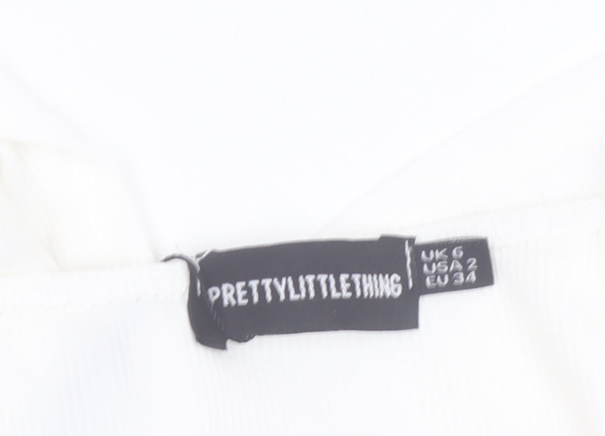 PRETTYLITTLETHING Women’s White Cropped Tie Front Ruffle Strap Top Size 6