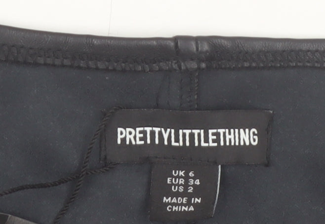 PrettyLittleThing Women's Black Faux Leather Cropped Vest Top UK 6