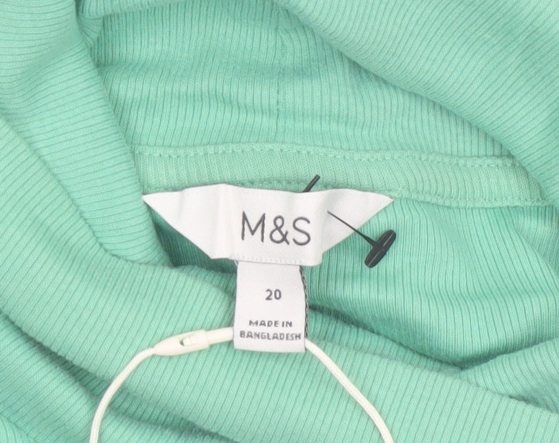 Marks and Spencer Womens Green Roll Neck Long Sleeve Cotton Top Size 20