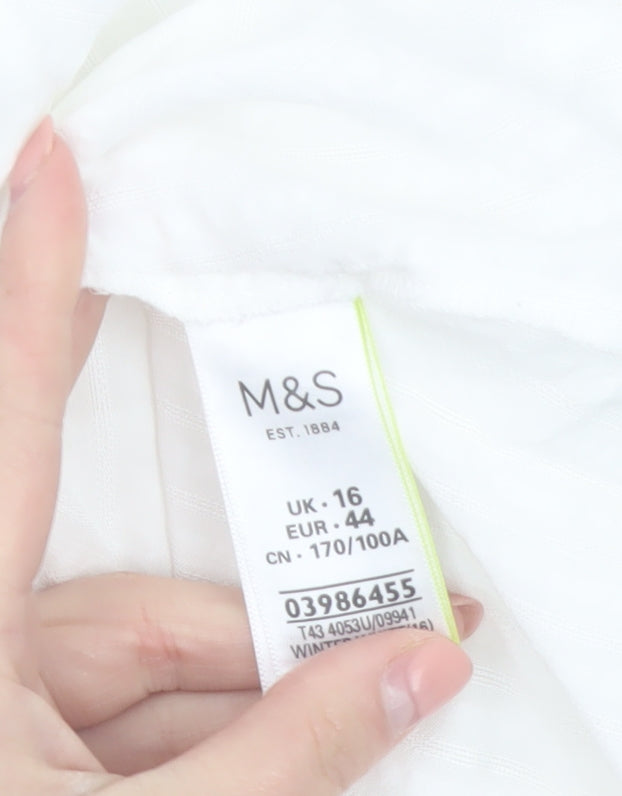 Marks & Spencer Women White Button-Up Shirt UK 16 Classic Long Sleeve