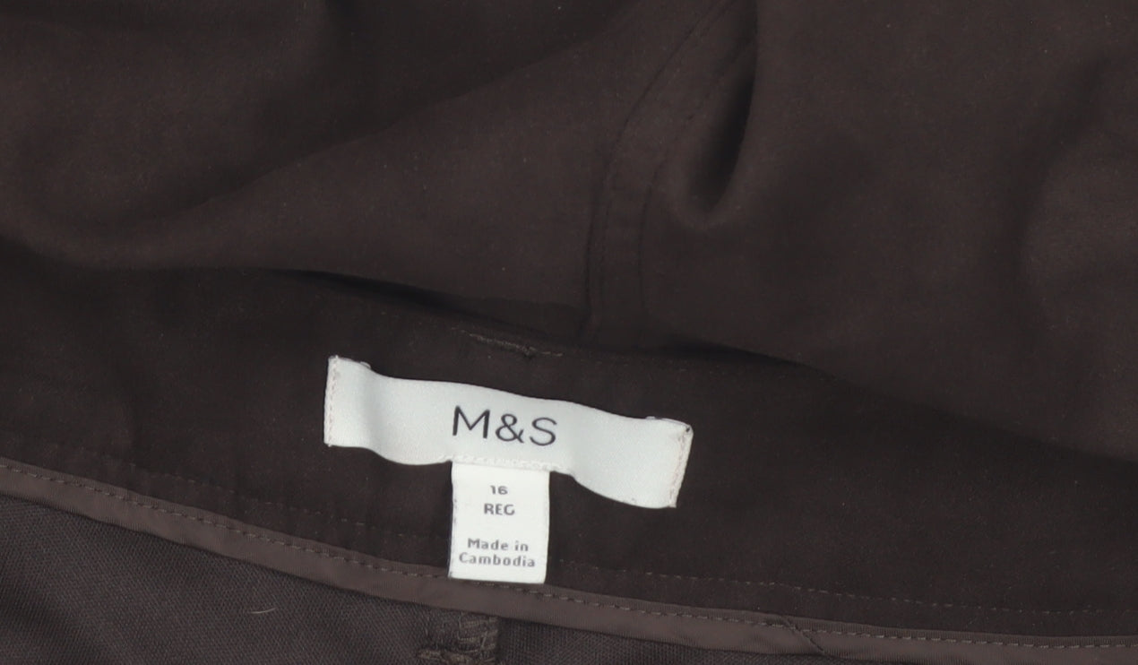Marks and Spencer Women's Brown Regular Fit Straight Leg Trousers Size 16